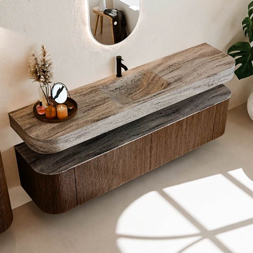THOR-DLUX 190cm badmöbel kurve links + rechts farbe Walnut mit 2 schubladen und 2 türen. Frei hängende waschtisch CLOUD Mittig 1 hahnloch farbe Oza.-2
