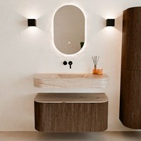 THOR-DLUX 100cm badmeubel ronding links + rechts kleur Walnut met 1 lade en 2 deuren. Vrijhangende wastafel CLOUD Midden zonder kraangat kleur Saba.-3