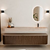 THOR-DLUX 200cm badmöbel kurve links + rechts farbe Walnut mit 2 schubladen und 2 türen. Frei hängende waschtisch CLOUD Rechts 1 hahnloch farbe Saba.-3