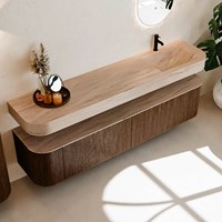THOR-DLUX 200cm badmöbel kurve links + rechts farbe Walnut mit 2 schubladen und 2 türen. Frei hängende waschtisch CLOUD Rechts 1 hahnloch farbe Saba.-2