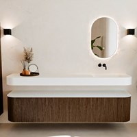 THOR 200cm badmöbel kurve links + rechts farbe Walnut mit 2 schubladen und 2 türen. Frei hängende waschtisch CLOUD Rechts kein hahnloch farbe Talc.-3