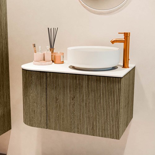 VELOR 75cm bathroom vanity set curve left color Dusk with 1 drawer and 1 door. Countertop basin COSS Right 1 tab hole color Talc.-2