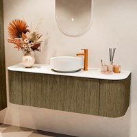 VELOR 140cm badmeubel ronding links + rechts kleur Dusk met 1 lade en 2 deuren. Waskom COSS Midden 1 kraangat kleur Talc.-2