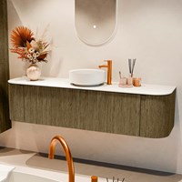 VELOR 170cm badmeubel ronding links + rechts kleur Dusk met 1 lade en 2 deuren. Waskom COSS Midden 1 kraangat kleur Talc.-2