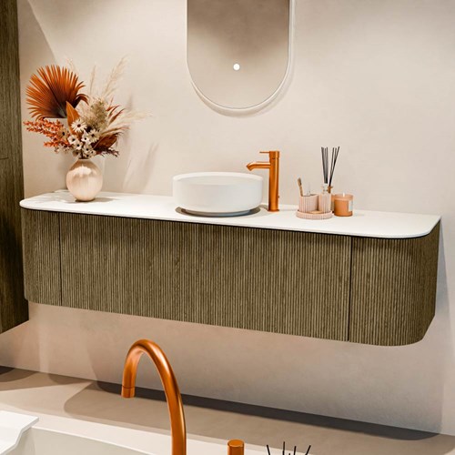 VELOR 170cm badmeubel ronding links + rechts kleur Dusk met 1 lade en 2 deuren. Waskom COSS Midden 1 kraangat kleur Talc.-2