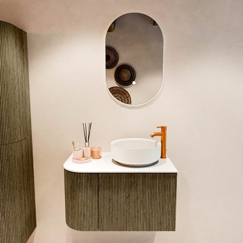 VELOR 75cm bathroom vanity set curve left color Dusk with 1 drawer and 1 door. Countertop basin COSS Right 1 tab hole color Talc.-3