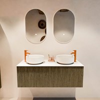 VELOR 120cm mueble de baño color Dusk con 1 cajón y sin puerta. Lavabos sobre encimera COSS Doble 2 orificios color Talc.-3