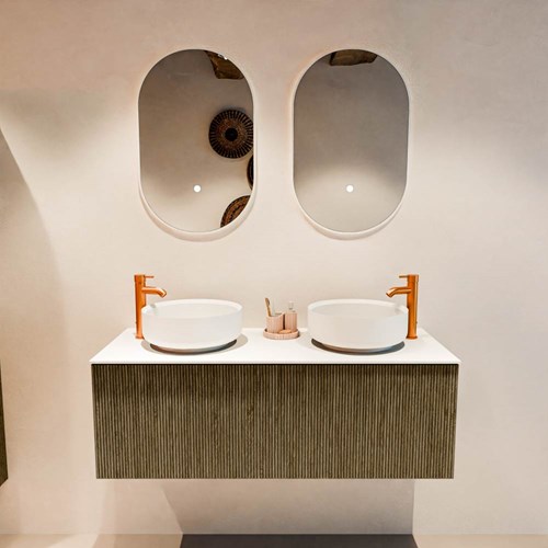 VELOR 120cm mueble de baño color Dusk con 1 cajón y sin puerta. Lavabos sobre encimera COSS Doble 2 orificios color Talc.-3
