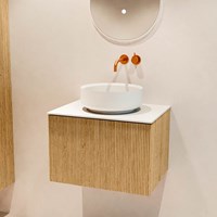 VELOR 60cm badmeubel kleur Oak met 1 lade en 0 deuren. Waskom COSS Midden zonder kraangat kleur Talc.-2