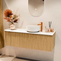 VELOR 135cm bathroom vanity set curve left color Oak with 1 drawer and 1 door. Countertop basin COSS Right 1 tab hole color Talc.-2