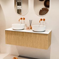 VELOR 120cm bathroom vanity set color Oak with 1 drawer and 0 doors. Countertop basin COSS Double without tab hole color Talc.-2