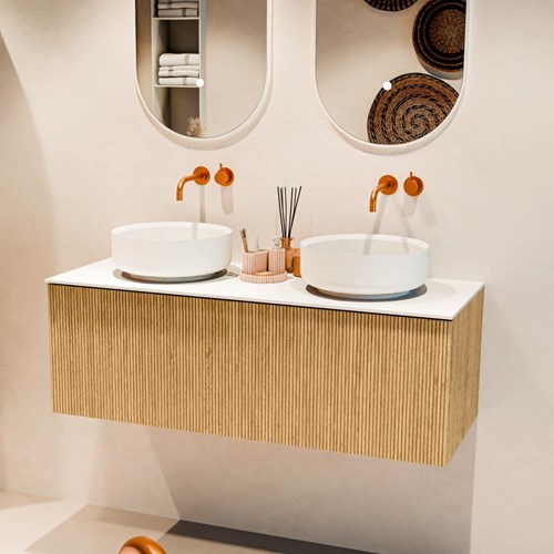 VELOR 120cm bathroom vanity set color Oak with 1 drawer and 0 doors. Countertop basin COSS Double without tab hole color Talc.-2