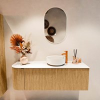 VELOR 135cm bathroom vanity set curve left color Oak with 1 drawer and 1 door. Countertop basin COSS Right 1 tab hole color Talc.-3