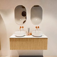 VELOR 120cm bathroom vanity set color Oak with 1 drawer and 0 doors. Countertop basin COSS Double without tab hole color Talc.-3