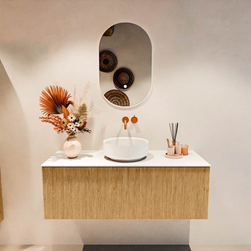 VELOR 120cm bathroom vanity set  color Oak with 1 drawer and 0 doors. Countertop basin COSS Center without tab hole color Talc.-3