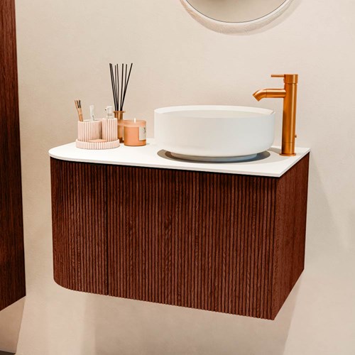 VELOR 75cm mueble de baño curva izquierda color Ruby con 1 cajón y 1 puerta. Lavabos sobre encimera COSS Derecho 1 orificio color Talc.-2