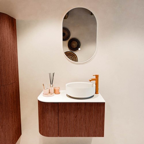 VELOR 75cm mueble de baño curva izquierda color Ruby con 1 cajón y 1 puerta. Lavabos sobre encimera COSS Derecho 1 orificio color Talc.-3