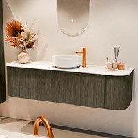 VELOR 160cm mueble de baño curva izquierda + derecha color Shadow con 1 cajón y 2 puertas. Lavabos sobre encimera COSS Centro 1 orificio color Talc.-2