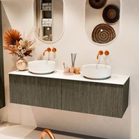 VELOR 150cm badmeubel kleur Shadow met 2 lades en 0 deuren. Waskom COSS Dubbel zonder kraangat kleur Talc.-2