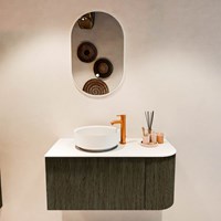 VELOR 95cm meubles de salle de bains courbe droite couleur Shadow avec 1 tiroir et 1 porte. Vasque à poser COSS Gauche 1 trou pour robinetter couleur Talc.-3