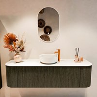 VELOR 160cm mueble de baño curva izquierda + derecha color Shadow con 1 cajón y 2 puertas. Lavabos sobre encimera COSS Centro 1 orificio color Talc.-3