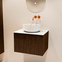 VELOR 60cm meubles de salle de bains couleur Walnut avec 1 tiroir et 0 portes. Vasque à poser COSS Centrée sans trou pour robinet couleur Talc.-2