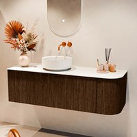 VELOR 135cm badmöbel kurve rechts farbe Walnut mit 1 schublade und 1 tür. Aufsatzwaschbecken COSS Links kein hahnloch farbe Talc.-2