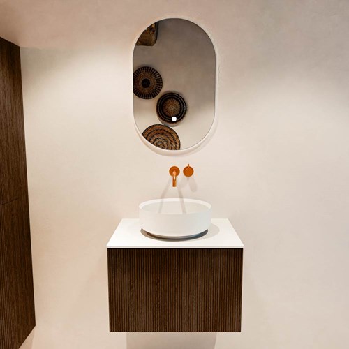 VELOR 60cm badmeubel kleur Walnut met 1 lade en 0 deuren. Waskom COSS Midden zonder kraangat kleur Talc.-3
