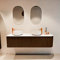 VELOR 165cm bathroom vanity set curve right color Walnut with 2 drawers and 1 door. Countertop basin COSS Double / Left 2 tab holes color Talc.-3