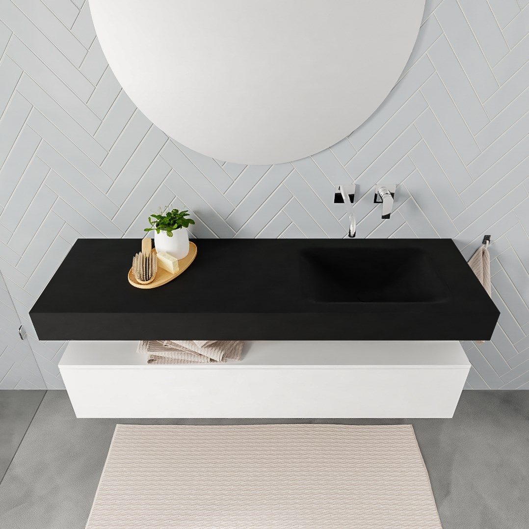 alan badmeubel 150 talc 1 lade vrijhangend wastafel rechts zonder kraangat zwart