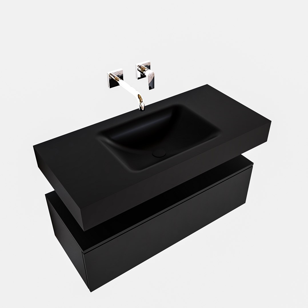 alan badmeubel 100 urban 1 lade vrijhangend wastafel midden zonder kraangat zwart