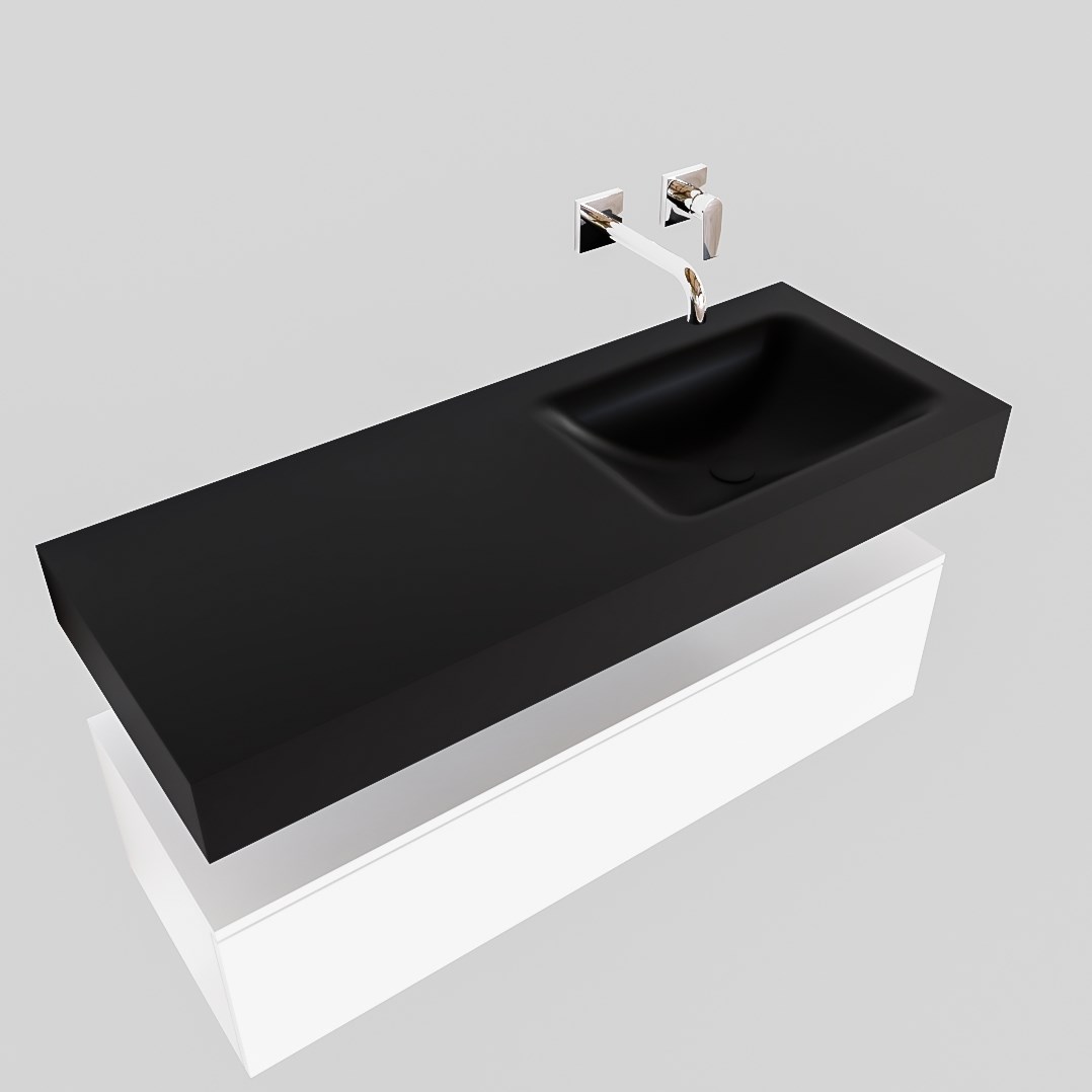 alan badmeubel 120 talc 1 lade vrijhangend wastafel rechts zonder kraangat zwart