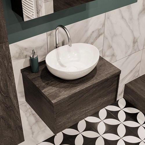 LUSH 60cm mobili da bagno Dark Brown 1 cassetto. Lavabo BARCO Centro 1 foro per rubinetto.