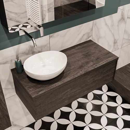 LUSH 100cm meubles de salle de bains Dark Brown 1 tiroir. Lavabo BARCO Gauche sans trou pour robinet.