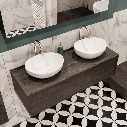 LUSH 120cm bathroom vanity set Dark Brown 1 drawer. Vanity top BARCO Double 2 tab holes.
