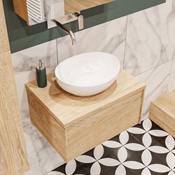 LUSH 60 badmeubel washed oak 1 lades. Waskom BARCO midden geen kraangat