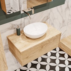 LUSH 80 badmeubel washed oak 1 lades. Waskom BARCO midden geen kraangat