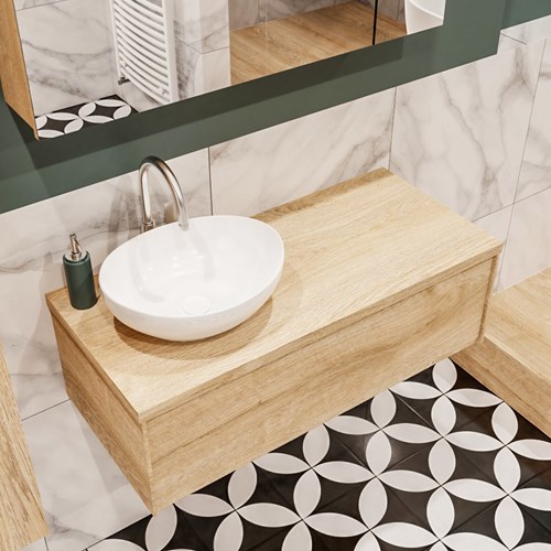 LUSH 100 badmeubel washed oak 1 lades. Waskom BARCO links 1 kraangat