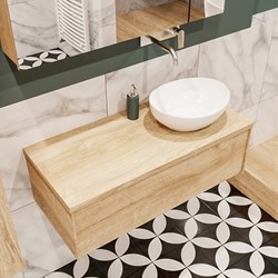 LUSH 100 badmeubel washed oak 1 lades. Waskom BARCO rechts geen kraangat