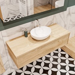 LUSH 120 badmeubel washed oak 1 lades. Waskom BARCO midden 1 kraangat