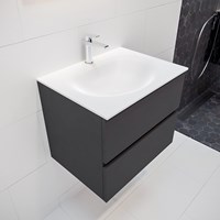 VICA 60cm meubles de salle de bains Dark Grey 2 tiroirs. Lavabo MOON Centrée 1 trou pour robinetter.