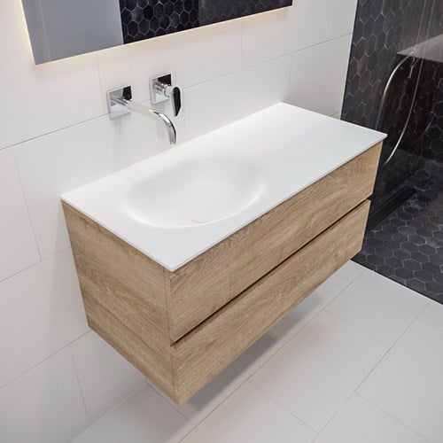 VICA 100 badmeubel washed oak 2 lades MOON links geen kraangat