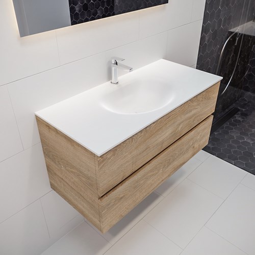 VICA 100 badmeubel washed oak 2 lades wastafel MOON midden 1 kraangat