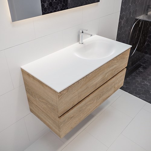 VICA 100 badmeubel washed oak 2 lades wastafel MOON rechts 1 kraangat
