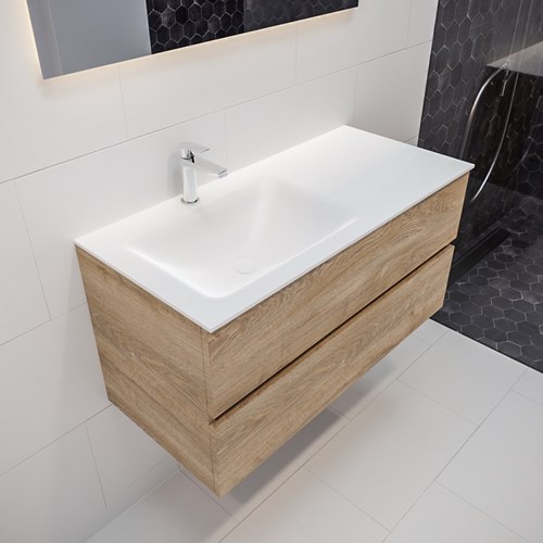 VICA 100 badmeubel washed oak 2 lades wastafel CLOUD links 1 kraangat