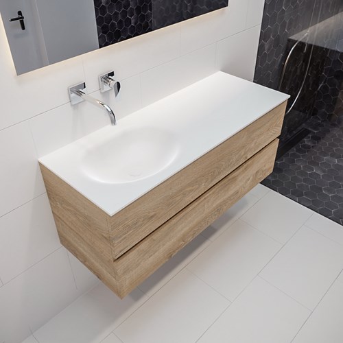 VICA 120 badmeubel washed oak 2 lades MOON links geen kraangat