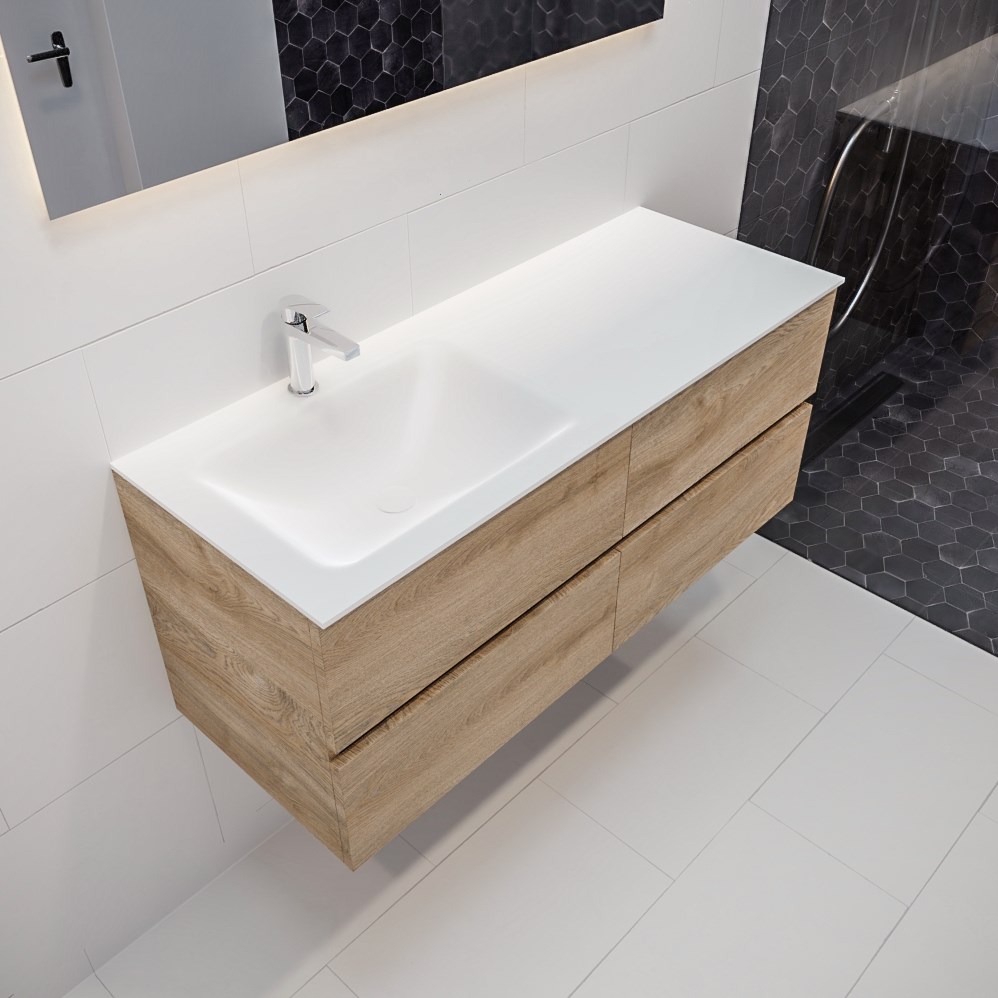 Intentie Afleiden rouw VICA 120 badmeubel washed oak 4 lades wastafel CLOUD links 1 kraangat