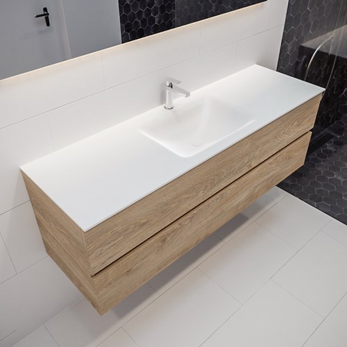 VICA 150 badmeubel washed oak 2 lades wastafel CLOUD midden 1 kraangat