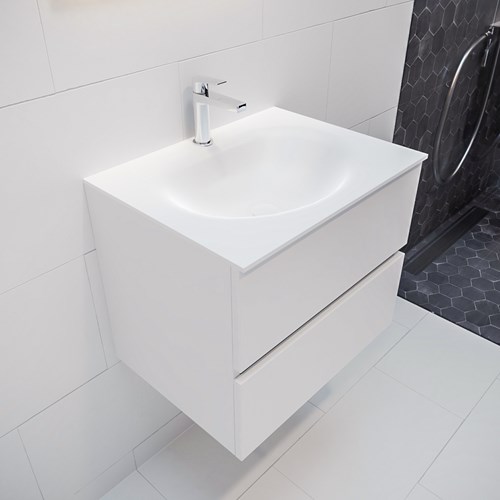 VICA 60cm badmeubel talc 2 lades wastafel MOON midden met 1 kraangat