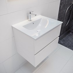 VICA 60cm badmeubel talc 2 lades wastafel DENIA midden met 1 kraangat
